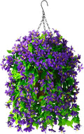 INQCMY Artificial Hanging Flowers in Basket for Spring Patio Garden Decoration, Faux Silk Violet in Planter UV Resistant Realistic for Outside Home Porch Balcony Yard Decor(Purple)