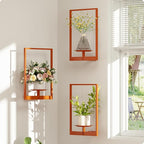 Orange Metal Wall Plant Holder - 3-Pack Wall Mounted Plant Stands and Hanging Holders for Indoor Planter and Flower Pot -Rectangle Decor Shelf for Plant Storage (Pot Not Included)