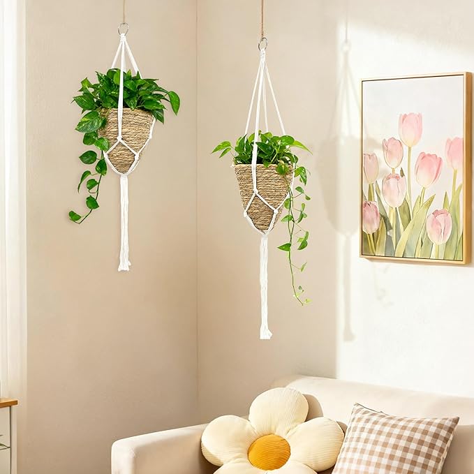 Macrame Plant Hanger - 5 PCS Hanging Planters for Indoor Plants Outdoor Decorative Flower Pot Holder Wall Decor Living Room Boho Home Decor Set of 5 35"/41"/55" 3 Size Pots Not Included