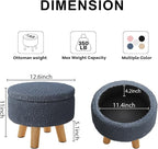 Small Foot Stool, Boucle Round Ottoman with Storage, Cute Foot Rest Stools with Teddy Velvet, Floor Pouf Ottoman Coffee Table, Sturdy Ottomans with Wood Legs for Living room, Nursery, Enterway, Blue