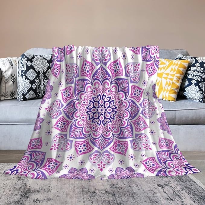 Boho Mandala Floral Throw Blanket Bohemian Hippie Flower Blanket for Sofa Bed Couch Chair Or Dorm 50"x60"