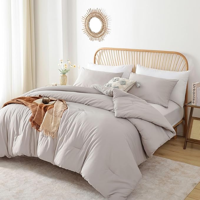ROSGONIA Twin/Twin XL Comforter for College Girls Boys Linen Grey, 1 Comforter & 1 Pillowcase All Season Kids Comforter Sets Lightweight Dorm Bedding