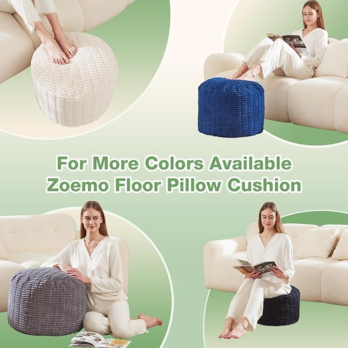 Round Stuffed Pouf, Corduroy Poufs with Foam Chunk Filling,26 X 18 Inches Floor Poufs Foot Rest for Living Room