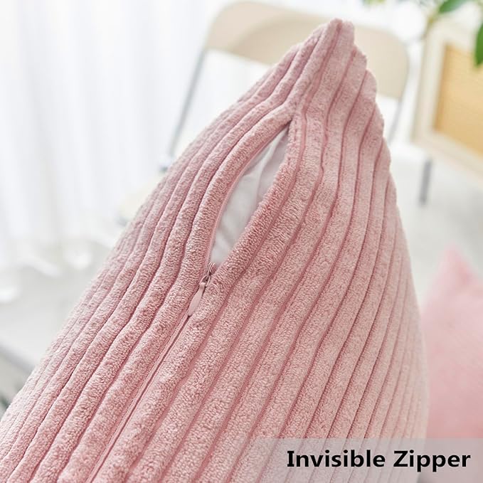 Home Brilliant Pillow Covers 20x20 Decorative Soft Velvet Corduroy Striped Square Throw Pillow Pack of 2 Cushion Cover for Bench, 50 x 50 cm, 20 x 20 Inch, Baby Pink