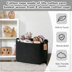 Goodpick Woven Storage Baskets for Organizing, 18" x 14" x 12" Rectangle Blanket Basket with Handles, Nursery Cotton Rope Basket for Living Room, Bedroom, Black