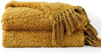 Ultra Soft Cozy Sherpa Throw Blanket, Light Weight Warm Decorative Throw Blanket with Tassel, Mustand Yellow Pattern Reversible Boho Style Blanket for Sofa, Couch, Bedroom,Travel, 60”x80”