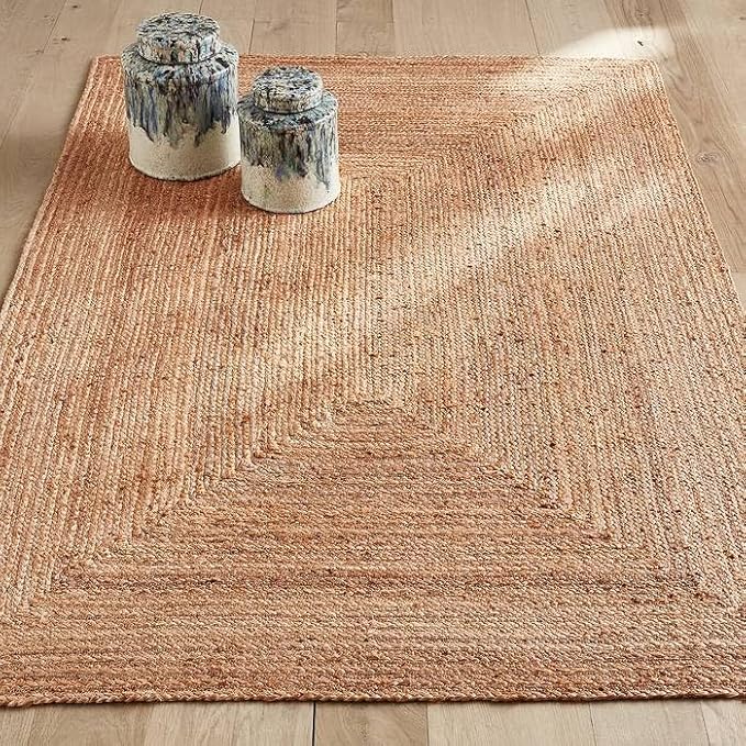 FRELISH DECOR Handwoven Jute Area Rug - 3x5 Feet Natural Yarn - Rustic Vintage Beige Braided Reversible Rectangular Rugs for Bedroom - Kitchen - Living Room - Farmhouse (3' x 5')