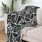 Boho Abstract Colorful Floral Throw Blanket, Vintage Retro Patchwork Black Flower Botanical Geometric Aesthetic Groovy Flannel Throw Blanket for Chair Bed Sofa Couch, 60X80IN