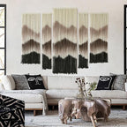 Large Macrame Wall Hanging Mountain Handmade Brown Dip-Dyed Boho Wall Decor 5Pcs Art Wall Decor for Bedroom Living Room Fiber Art Tapestry