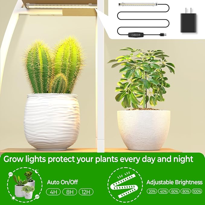 Plant Stand Shelf Rack Indoor with 6 Built in Grow Light, 7 Tiered 65" Tall White Large Lighted Half Moon Curved Plant Stand for Indoor Growing, 2 Pack Arch Sturdy High Herb Flower Shelving