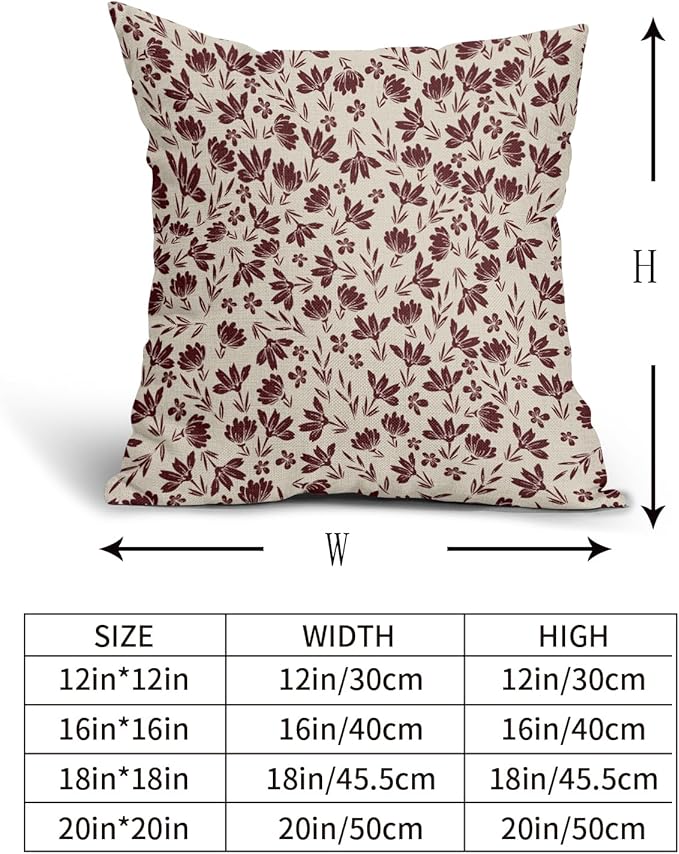 Burgundy Floral Pillow Covers 24x24 Set of 2 Vintage Rustic Old Style Cute Small Flower Burgundy Red Cream Print Decorative Outdoor Pillowcases Farmhouse Throw Cushion Case Decor for Couch Sofa Bed