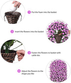 Artificial Hanging Daisy Flowers Plants Baskets for Outdoor Decoration, Fake Silk Light Fuchsia Mums Orchid Trailing Vines in Planter Realistic UV Resistant for Balcony Porch Decor