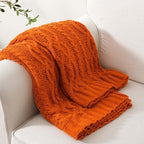 Battilo Burnt Orange Throw Blanket for Couch, 51" x 67", Soft Warm Cozy Chenille Knit Blanket Boho Halloween Blanket Fall Decor, Fall Throw Blanket for Bed, Sofa, Living Room