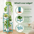 TOSKING 5 Tier Tall Plant Stand Indoor Outdoor,Anti-Tip Plant Stand indoor, Wide Base for Pots, Child and Pet Friendly,Heavy Duty Corner Shelf for Plants & Decor, Space Saving ,Tiered Metal Flower Pot Stand for Balcony, Garden, Living Room, Patio (Blue...