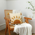 Boho Throw Pillow Covers 18x18, Woven Tufted Sun Decorative Pillow Covers with Tassels Moroccan Modern Pillowcase for Sofa Bedroom Living Room Home Decor, Yellow