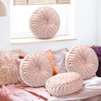 4 Pcs Round Throw Pillows 15 Inch Decorative Velvet Pleated Pumpkin Pillows Boho Floor Pillow with Center Button for Living Room Couch Chair Bed Sofa Home Decoration (Light Pink)