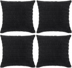 Fancy Homi 4 Packs Boho Black Decorative Throw Pillow Covers 24x24 Inch for Living Room Couch Bed Sofa, Rustic Modern Farmhouse Home Decor, Soft Plush Corduroy Cute Square Cushion Case 60x60 cm