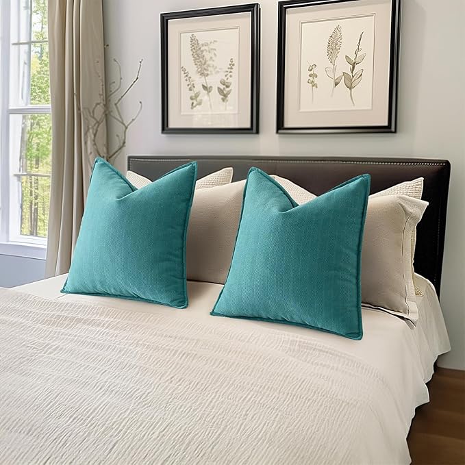 MIULEE Pack of 2 Teal Decorative Pillow Covers 16x16 Inch Soft Chenille Luxurious Couch Throw Pillows Farmhouse Cushion Covers with Elegant Design for Sofa Bedroom Living Room Home Decor