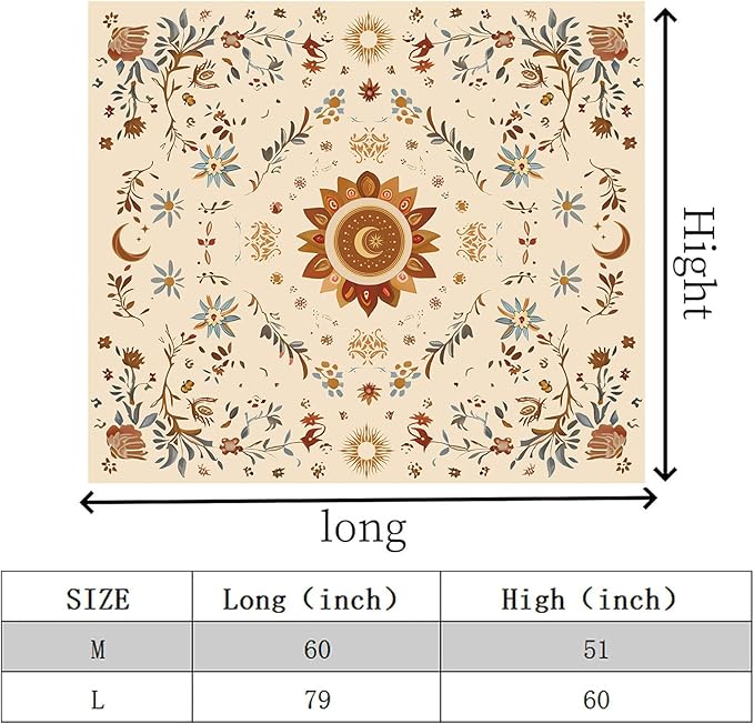 Boho Sun Floral Tapestry Wall Hanging Bedroom Aesthetic, Bohemian Vintage Moon Girl Room Decor Tapestries, Cute India Hippie Outdoor Wall Covering for Living Room Dorm (60"X79")