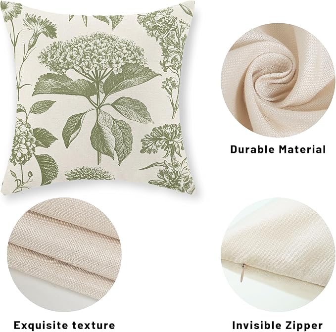 Sage Green Pillow Covers 24x24 Set of 2 Boho Floral Hydrangea Herbs Botanical Throw Pillow Cover Outdoor Decoration Pillow Cases Vintage Flower Linen Cushion Case Decorative for Couch Sofa