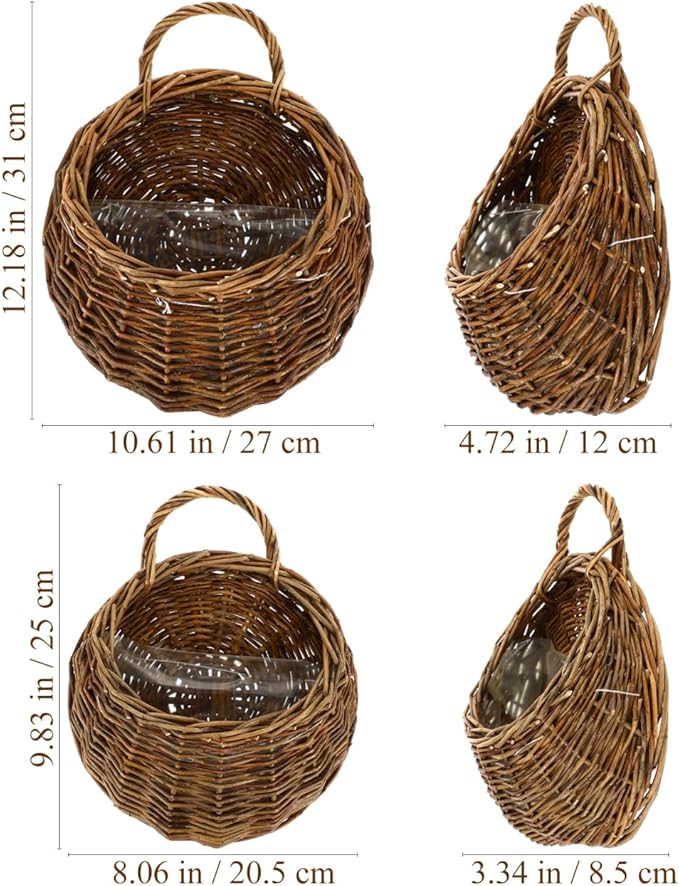Hemoton Rattan Wall Hanging Flower Pot Basket 12.2X10.63X4.72 Inches Woven Planter for Indoor Outdoor Wall Decor Living Room Bedroom Porch
