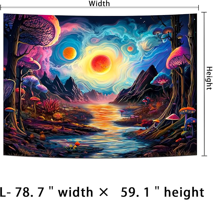 Generleo Fantasy Forest Mushroom Tapestry Galaxy Planet Tapestries Magical River Mountain Wall Decor Mysterious Starry Sky Tapestry Wall Hanging for Bedroom