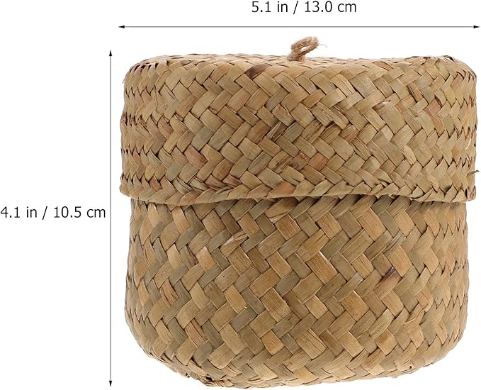 PRETYZOOM Woven Flower Basket with Lid Handmade Mini Storage Container for Sundries Seagrass Decorative Box for Home Parties and Flower Shops