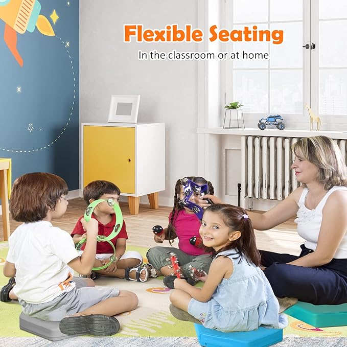 Costzon 6-Piece 15 inch Kids Floor Cushion, 2" Thick Waterproof Daycare Preschool Hexagon Foam Cushion with Handle for Toddlers, Soft Flexible Seating for Classroom, Home, Kindergarten or Nursery