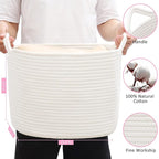 ABenkle Cotton Rope Storage Basket, Decorative Organizer with Handles, Rectangle Baby Nursery Baskets for Shelves Closet, 13.5x11x9.5-Inches, White