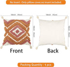 Merrycolor Boho Throw Pillow Covers 18x18 with Tassels, Decorative Pillow Covers Woven Tufted Bohemian Pillow Covers for Couch Sofa Bedroom Living Room (Orange)