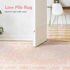Lessymo 5x7 Area Rugs- Machine Washable Area Rugs, Super Soft Faux-Wool Area Rug for Living Room Bedroom, Boho Area Rug Vintage Floral Medallion Non-Slip Low Pile, Kid & Pet Friendly, Pink