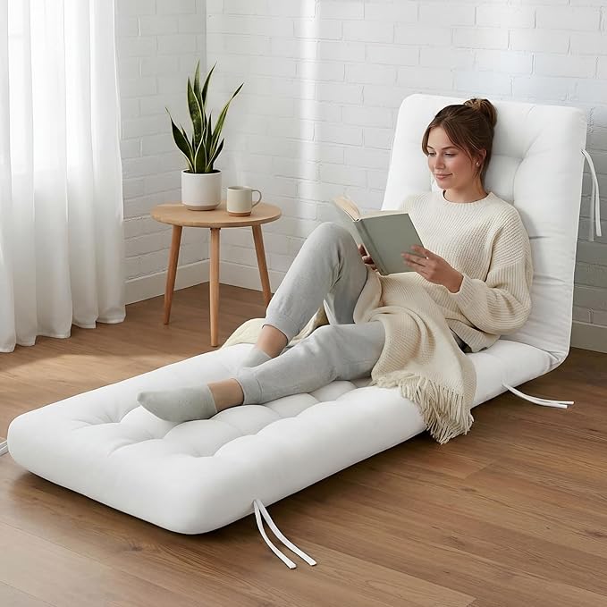 Long Floor Cushion Large Floor Cushion with Brushed Cotton 74.8 x 27.5 x 3.15 in Jumbo Lounger Pillow for Outdoor Indoor Bay Window Meditation Yoga Reading Sleeping(1 Pc,White)
