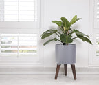 D'vine Dev 8 Inch Planter Pot with Stand, Mid-Century Tall Plant Pot with Legs for Indoor Plants, Small, Grey, 88-O-A-3