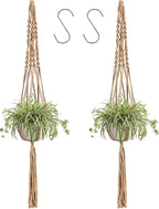 LINXIU Macrame Plant Hangers Jute Plant Hanger Indoor Hanging Plants Holders with 2 Hooks for Home Decor Wall Flower Pots Basket 2 Packs
