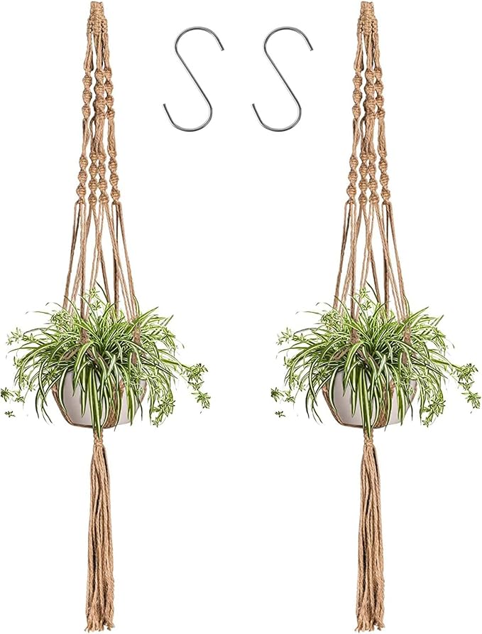LINXIU Macrame Plant Hangers Jute Plant Hanger Indoor Hanging Plants Holders with 2 Hooks for Home Decor Wall Flower Pots Basket 2 Packs