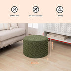 Fluffy Round Ottoman Pouf with All-in-One Foam Filling 20" x 14" Furry Ottoman Foot Rest Foot Stool for Living Room or Bedroom (Green)
