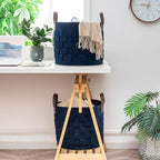 BOLDMONKEY Blankets Basket 15" x15 " x13 " 2 Pack, Felt Storage Baskets for Organizing Round, Living Room Dog Toy Bin for Dirty Clothes, Pillows, Towel-Navy Blue