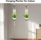 USLAI Macrame Plant Hanger Indoor Outdoor, Fits 4 to 12 Inch Pots, Hanging Planter Holder with Dowel Rod and Tassels, Boho Home Decor, 47+47 Inch, Ivory (POTS NOT Included)