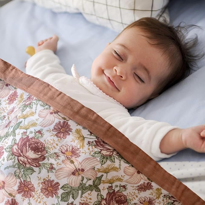 Little Jump Boho Vintage Floral Muslin Blanket Baby Quilt - Silky Soft and Breathable Crib Blanket for Daycare - Large 47" x 47" - 2 Layers Toddler Summer Blankets for Girls (Vintage Floral-2)