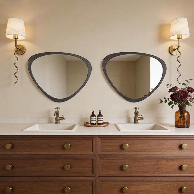 WallBeyond Asymmetrical Mirror, Irregular Wall Mirror, Wall Mirrors Decorative for Bedroom Living Room Entryway Hall, Wood Mirror for mid Century Modern Decor 25" H x 20" W, Black