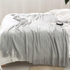 Homiest Decorative Knitted Throw Blanket with Fringe - Lightweight Acrylic Knit Blanket Soft & Cozy Tassel Blanket for Couch Sofa Bed - Light Grey, 60 x 80 Inch