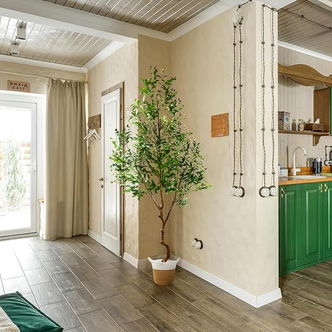 8ft Artificial Olive Tree, 96” Tall Fake Plant with Basket, Indoor Outdoor Faux Large Olive Silk Tree for Home Office Living Room Decor (2400 Leaves)