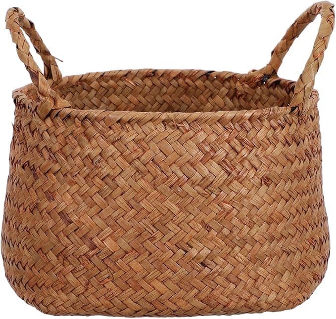 DOITOOL Japanese Style Woven Storage Basket with Handles 7.67X6.49X6.29In Multifunctional Organizer for Cosmetics Desktop Flowers and Sundries