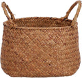 DOITOOL Japanese Style Woven Storage Basket with Handles 7.67X6.49X6.29In Multifunctional Organizer for Cosmetics Desktop Flowers and Sundries