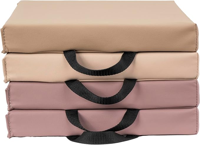 FDP SoftScape 12 inch Square Toddler Floor Cushions with Handles Flexible Seating for Daycare, Preschool, Playroom 1.5 inch Deluxe Foam (4-Piece) - Teddy