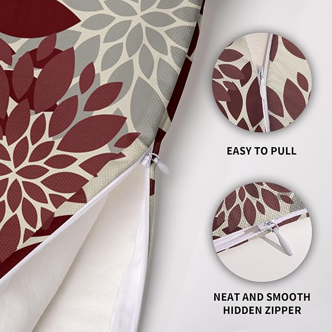 Burgundy Grey Gray Pillow Covers 24X24 Inch Set of 2, Dahlia Flower Spring Summer Floral Cream Decorative Throw Pillow Covers Outdoor Modern Farmhouse Cushion Case for Home Couch Sofa Bed Decor