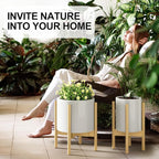MUDEELA Plant Stand for Indoor Plants: Adjustable Width Fits 8-12 Inch Pots - Mid Century Modern Bamboo Plant Stand - 14.5 Inch Single Tier Small Floor Plant Holder, Natural, 1 Pack (Without Pot)