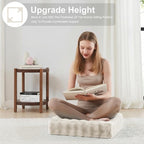 2 Pcs High Density Foam Floor Pillow - Upgraded Large Pillows Seating for Adults - Outdoor Floor Cushion with Soft Tufted Cover - Yoga Pillows for Sitting On Floor - 22 Inch Almond White