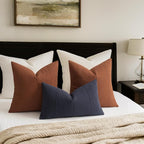 ZWJD Decorative Linen Throw Pillow Covers 22x22 Set of 2 Solid Handcrafted Striped Throw Pillows for Bed Soft Modern Farmhouse Neutral Pillowcase for Couch Bedroom Living Room Home Decor(Rust)