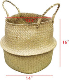 FixtureDisplays 14"X16"X10.5" Woven Seagrass Belly Plant Basket with Handles Plant Pot Handmade Home Decor Basket for Storage Plants,Laundry,Picnic,Plant Pot Cover,Beach Bag&Grocery Basket 22023-NPF